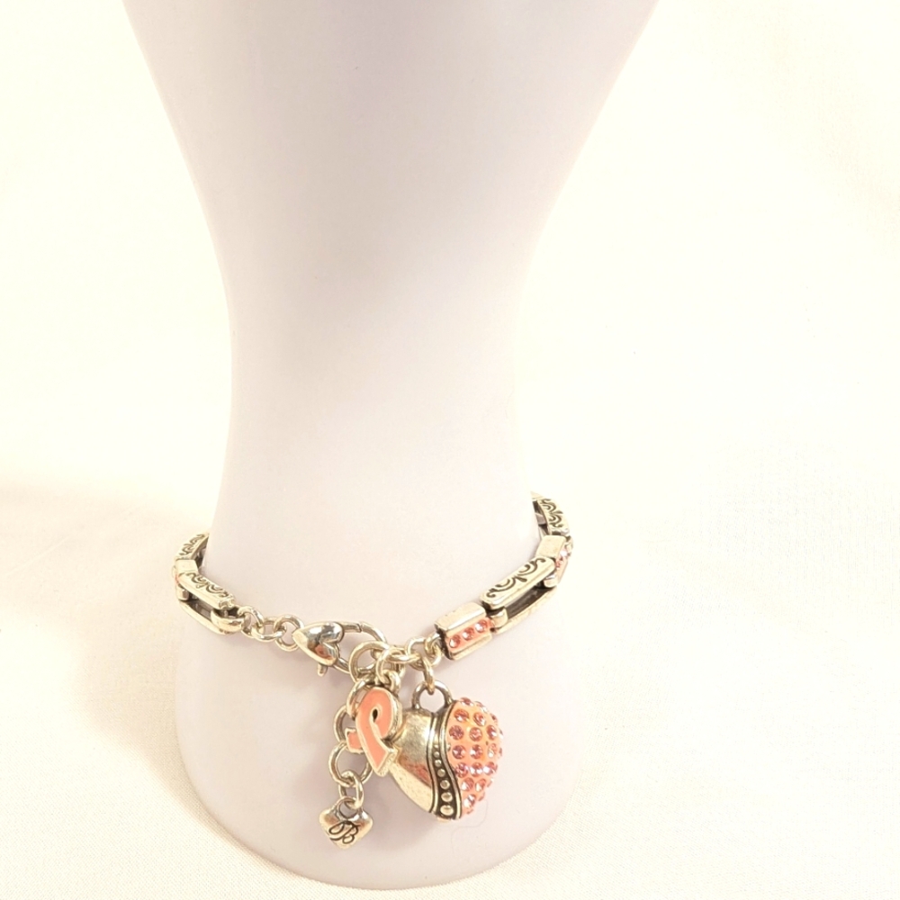 BRIGHTON POWER OF PINK HEART Charm Crystal Silver BRACELET